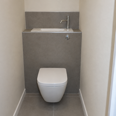 Installation de WC sur bâti support avec lave-mains intégré